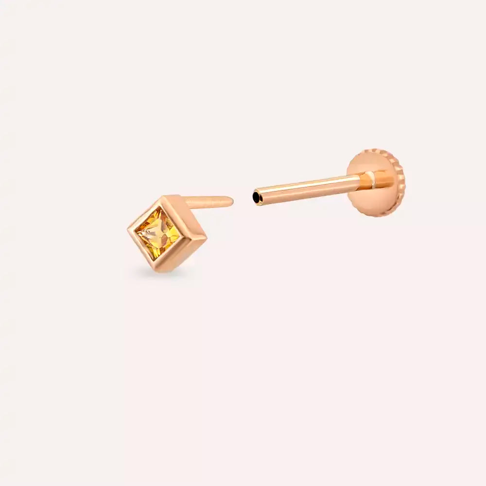 Eva Yellow Safir Taşlı Rose Altın Piercing