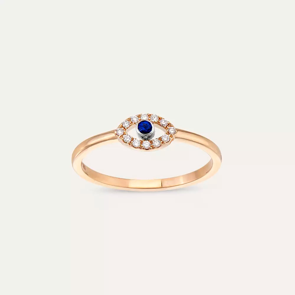 Eye Safir ve Pırlanta Taşlı Rose Altın Yüzük