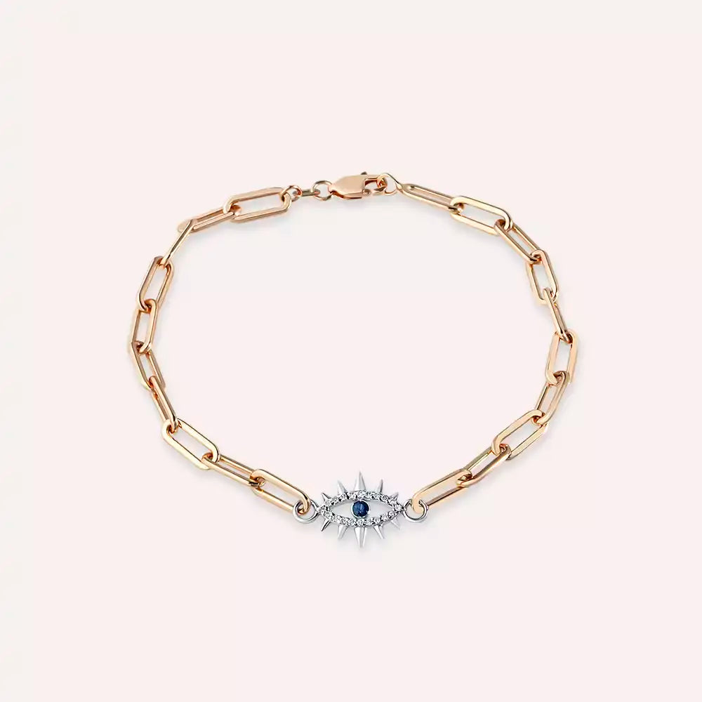 Eyes Safir ve Pırlanta Taşlı Rose Altın Bileklik