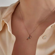 F Harf Brown Pırlanta ve Multicolor Safir Taşlı Rose Altın Kolye