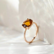 Fall Sitrin ve Pırlanta Taşlı Rose Altın Yüzük