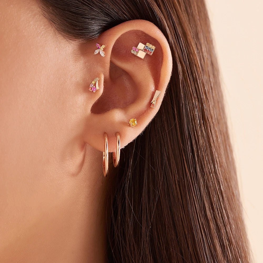Fey Multciolor Safir Taşlı Rose Altın Piercing