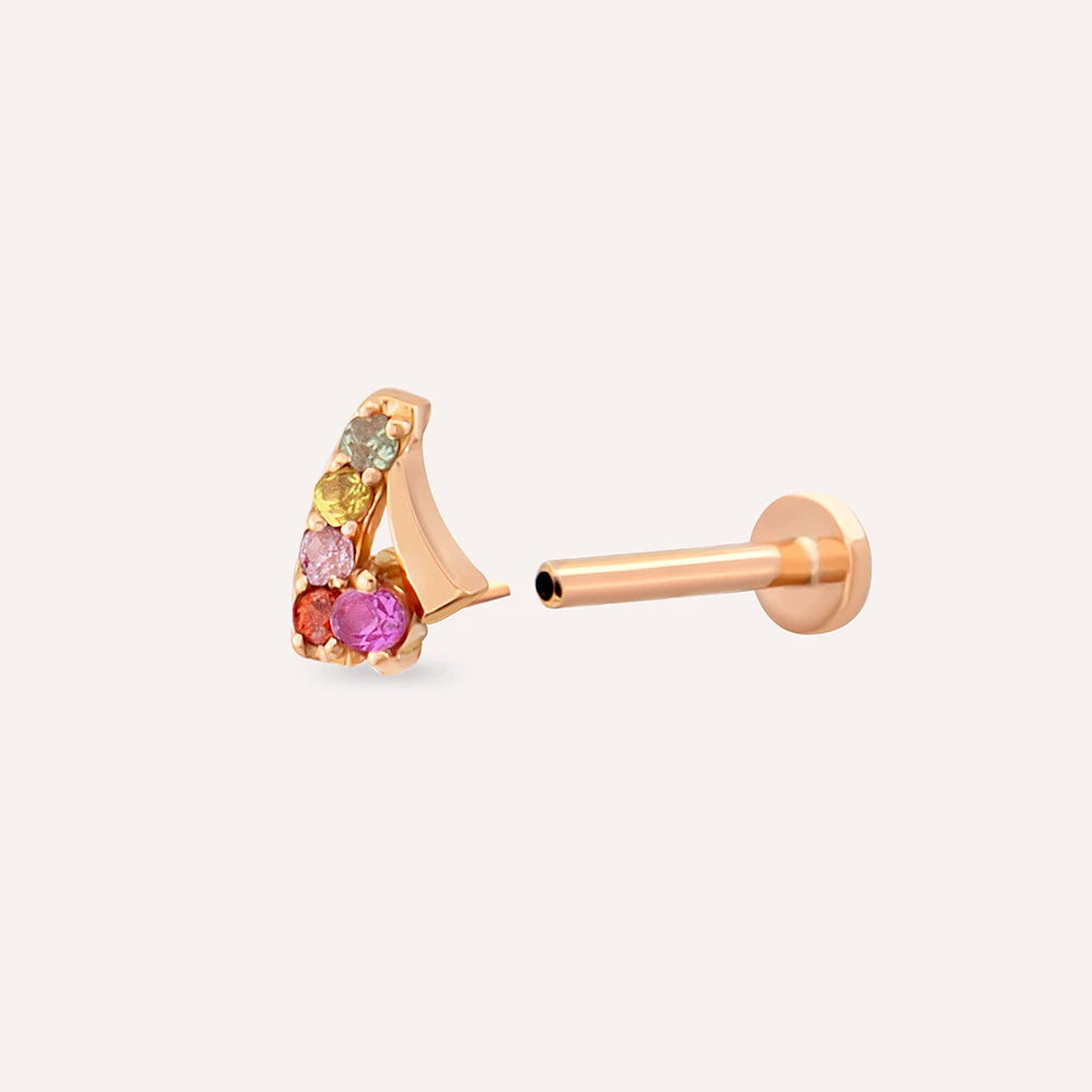 Fey Multciolor Safir Taşlı Rose Altın Piercing