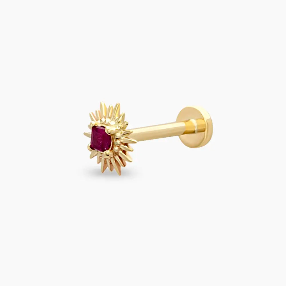 Feya Yakut Taşlı Sarı Altın Piercing