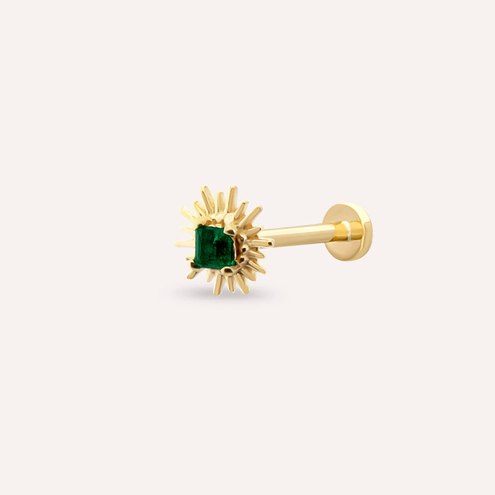 Feya Zümrüt Taşlı Sarı Altın Piercing