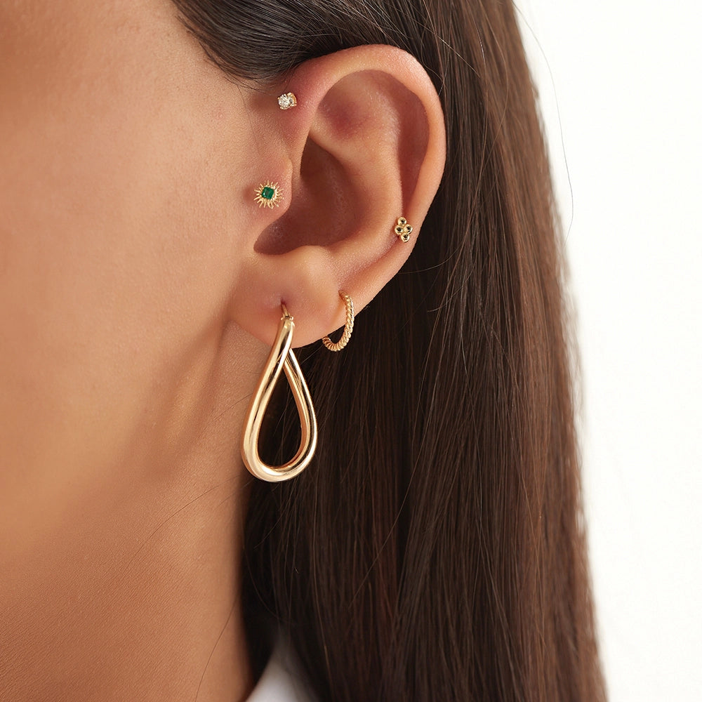 Feya Zümrüt Taşlı Sarı Altın Piercing