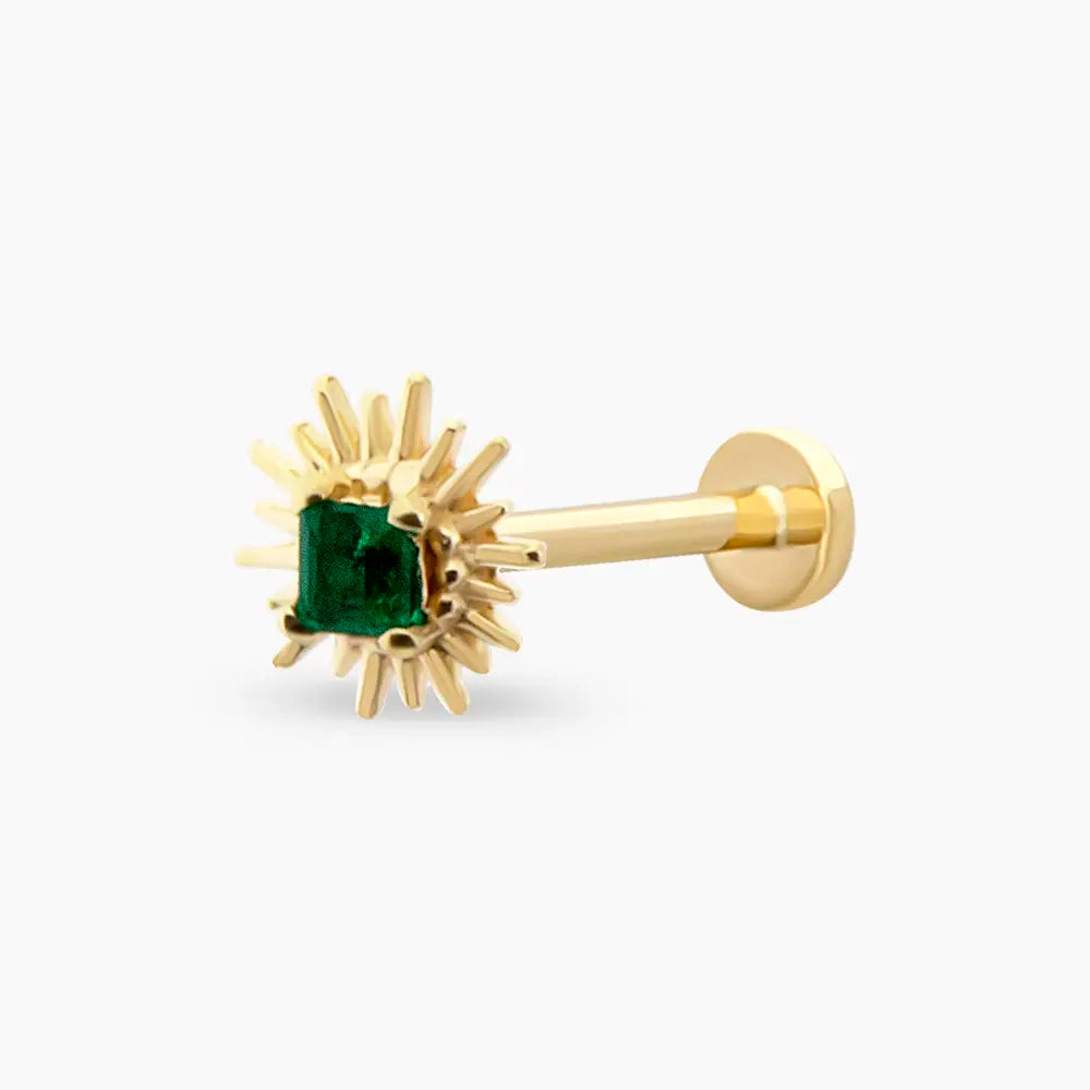 Feya Zümrüt Taşlı Sarı Altın Piercing