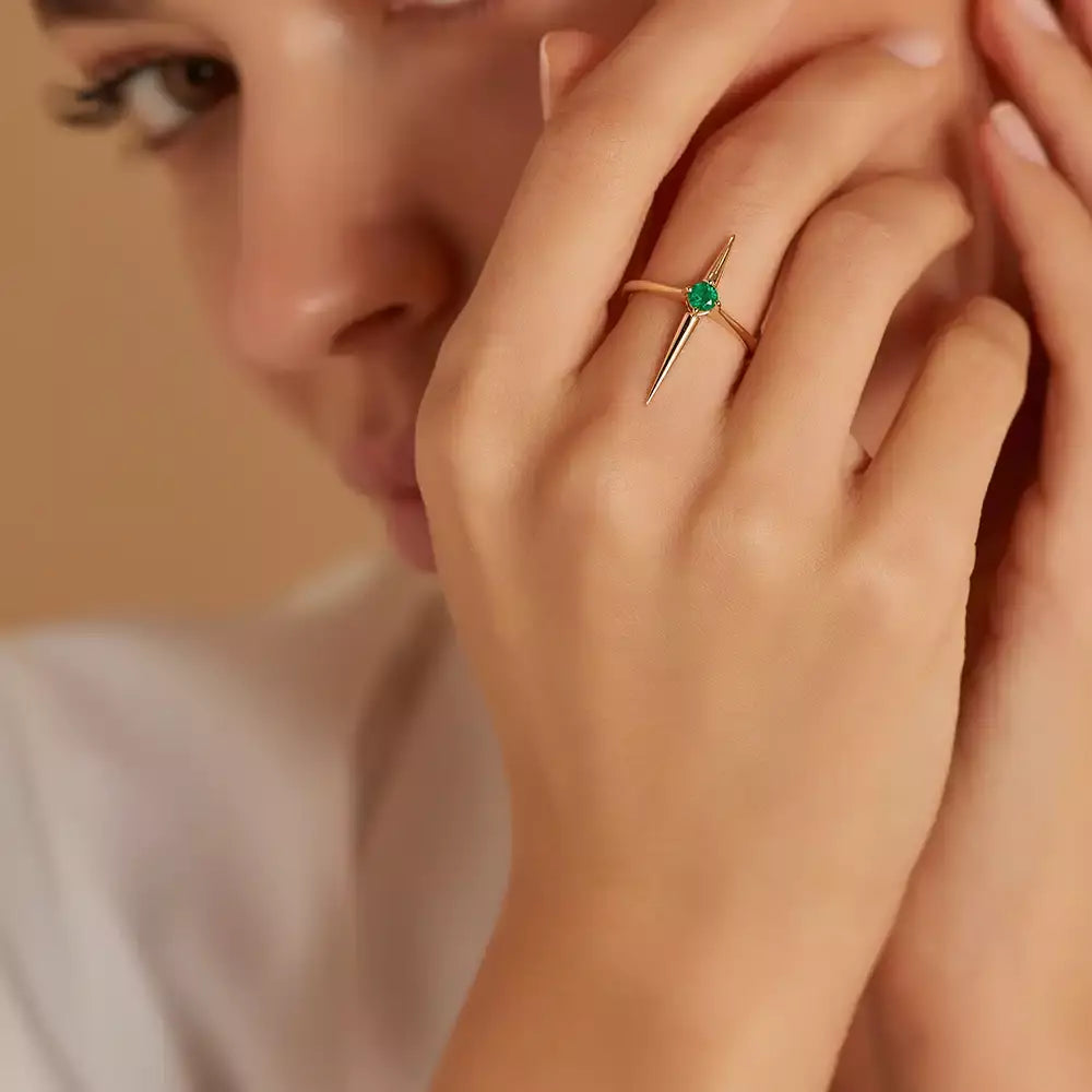 Filo 0.19 CT Zümrüt Taşlı Rose Altın Yüzük