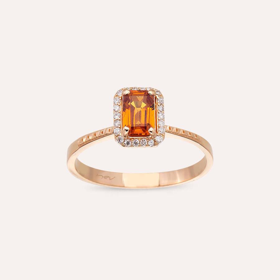 Fiona 0.70 CT Orange Safir ve Pırlanta Taşı Rose Altın Yüzük - Tufanlar Kuyumculuk