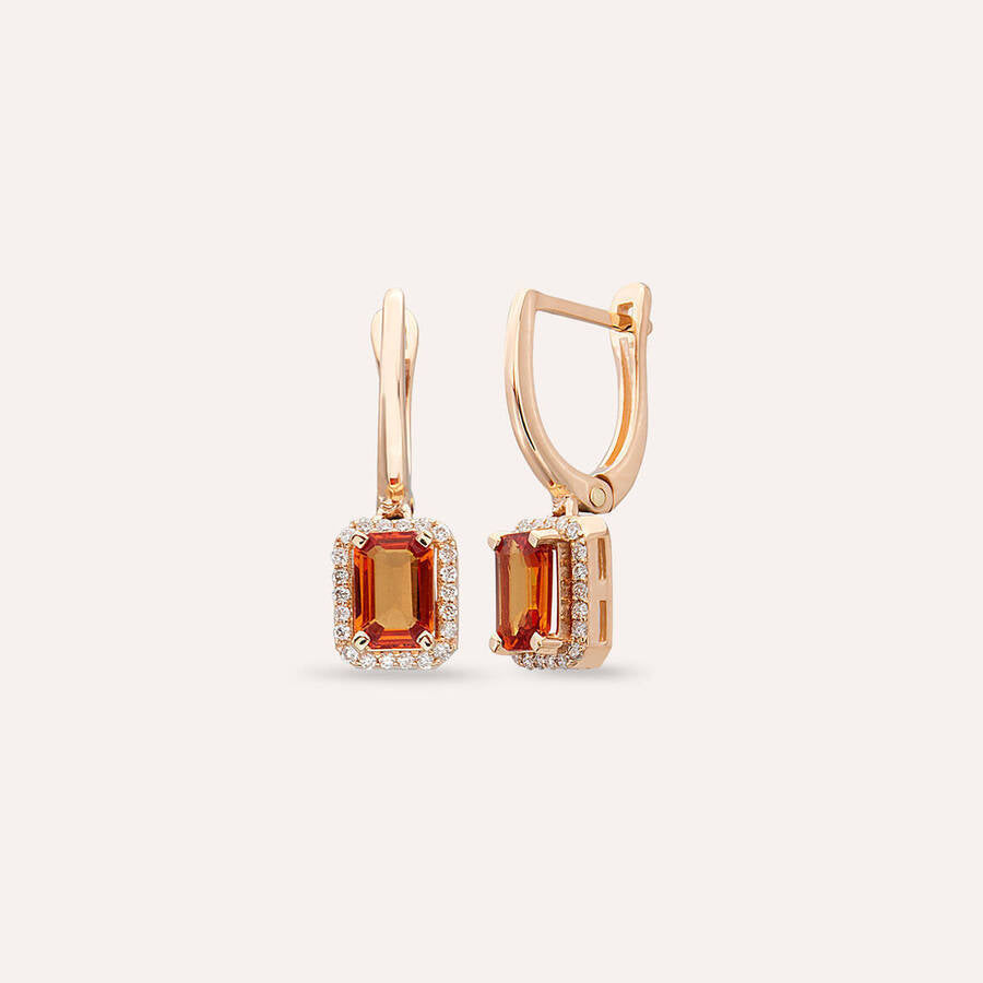Fiona 1.30 CT Orange Safir ve Pırlanta Taşlı Rose Altın Küpe