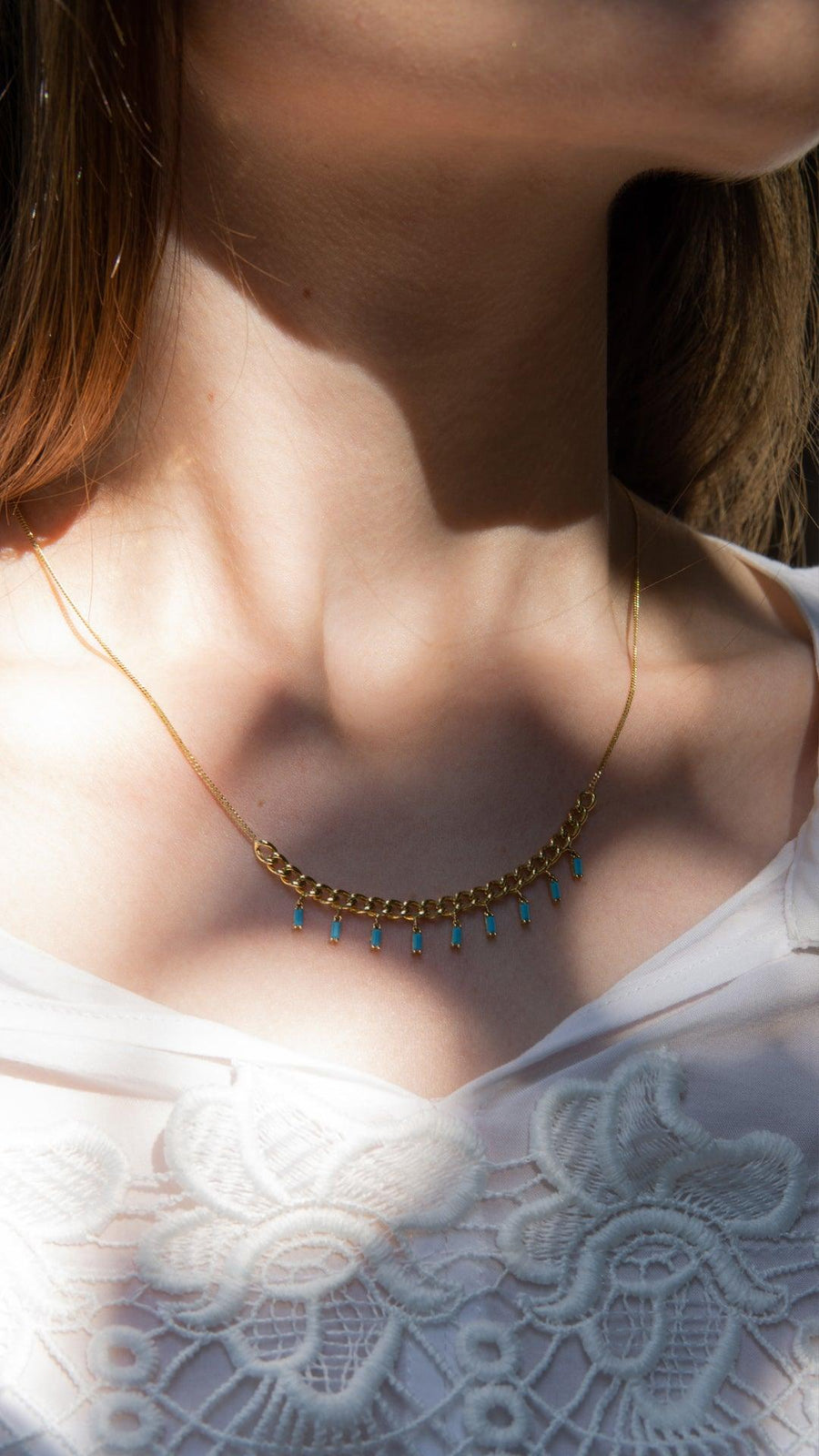 Gold Turquoise De Baguette Necklace