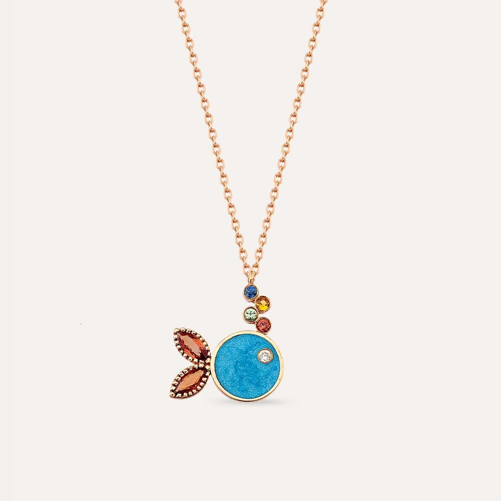 Fish 0.38 CT Multicolor Safir ve Pırlanta Taşlı Mavi Mineli Balık Kolye