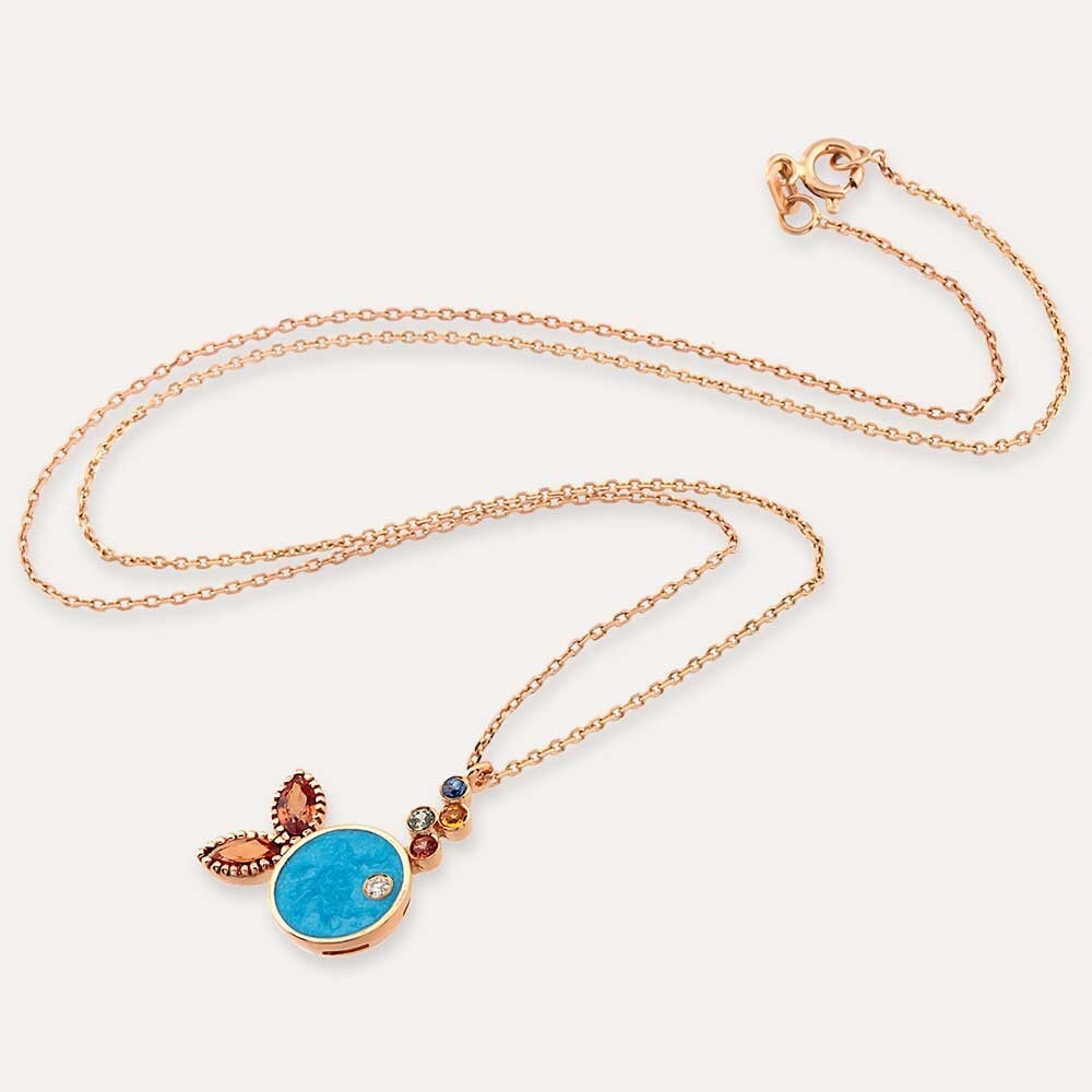 Fish 0.38 CT Multicolor Safir ve Pırlanta Taşlı Mavi Mineli Balık Kolye