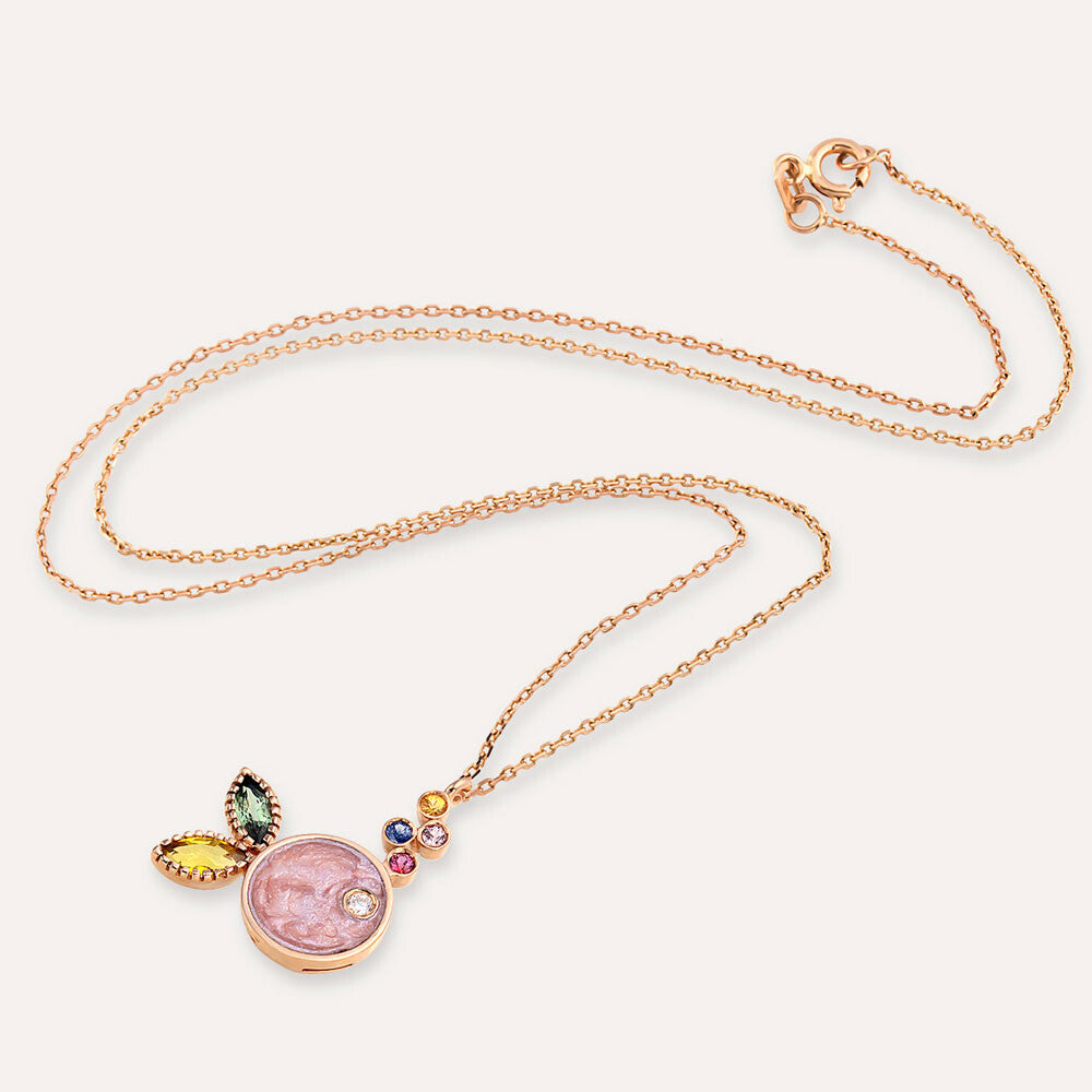 Fish 0.45 CT Multicolor Safir Taşlı ve Pembe Mineli Kolye