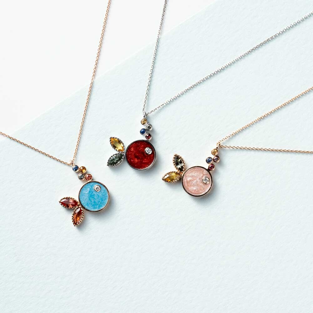 Fish 0.45 CT Multicolor Safir Taşlı ve Pembe Mineli Kolye