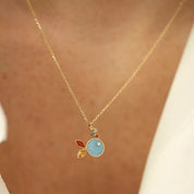 Fisht Multicolor Safir ve Pırlanta Taşlı Mavi Mineli Sarı Altın Kolye