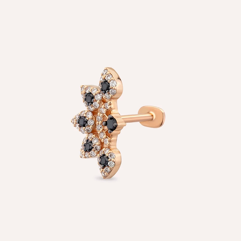 Flare Siyah Pırlanta Taşlı Rose Altın Piercing
