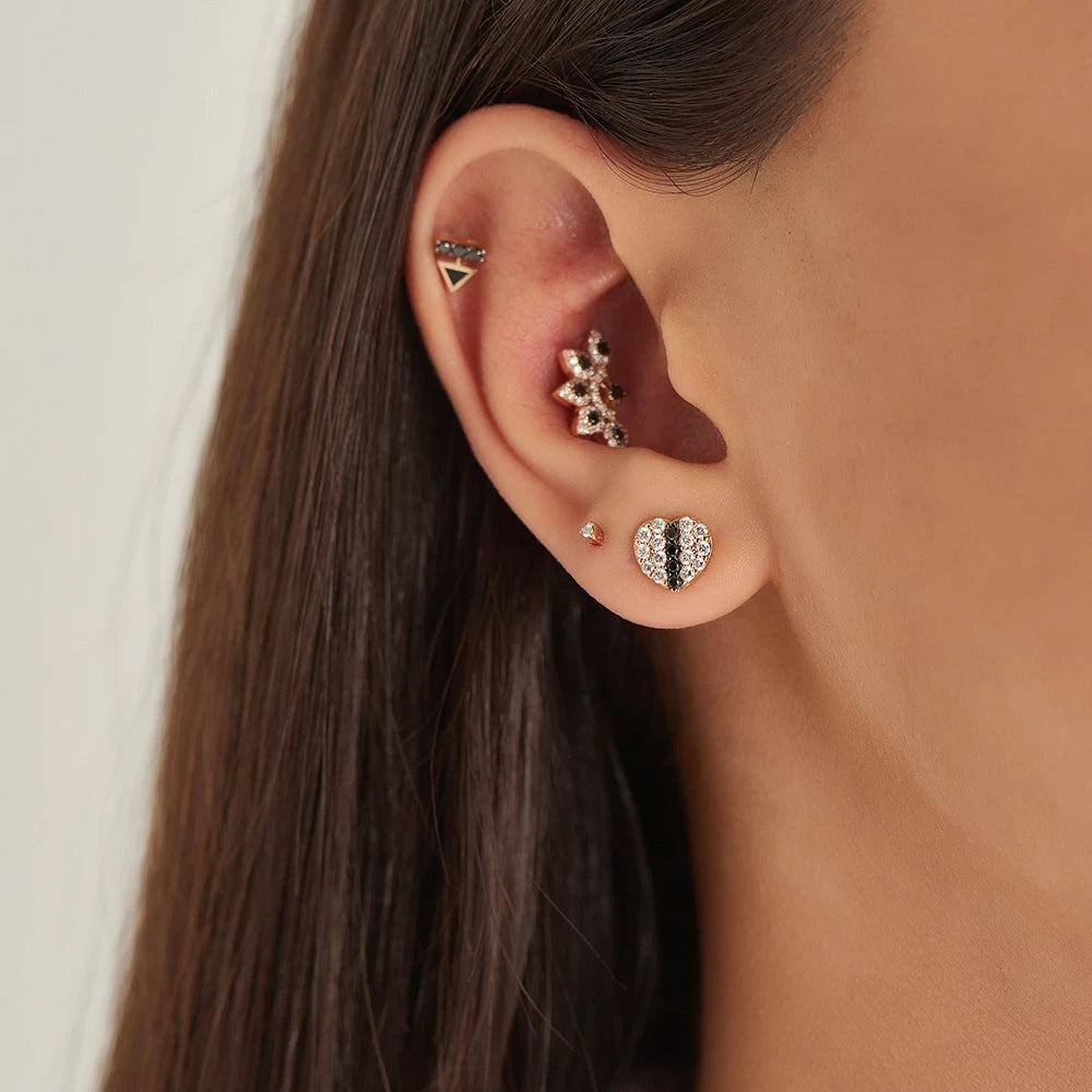 Flare Siyah Pırlanta Taşlı Rose Altın Piercing