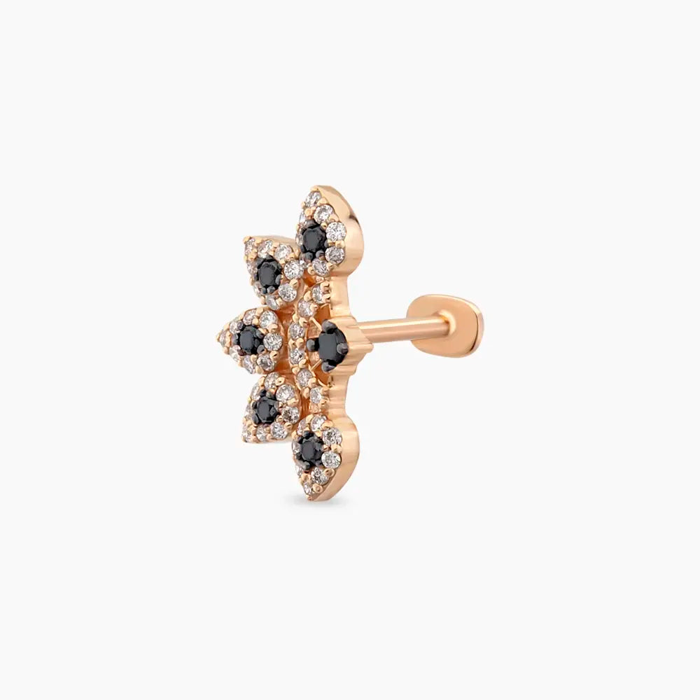 Flare Siyah Pırlanta Taşlı Rose Altın Piercing