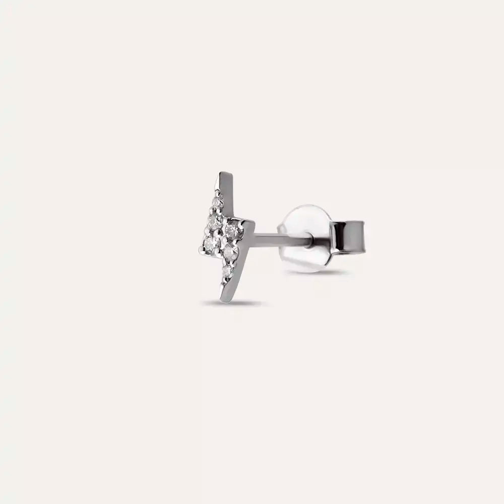 Bolt Pırlanta Taşlı Beyaz Altın Tek Küpe