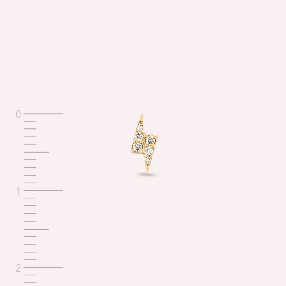 Bolt  Pırlanta Taşlı Sarı Altın Tek Küpe