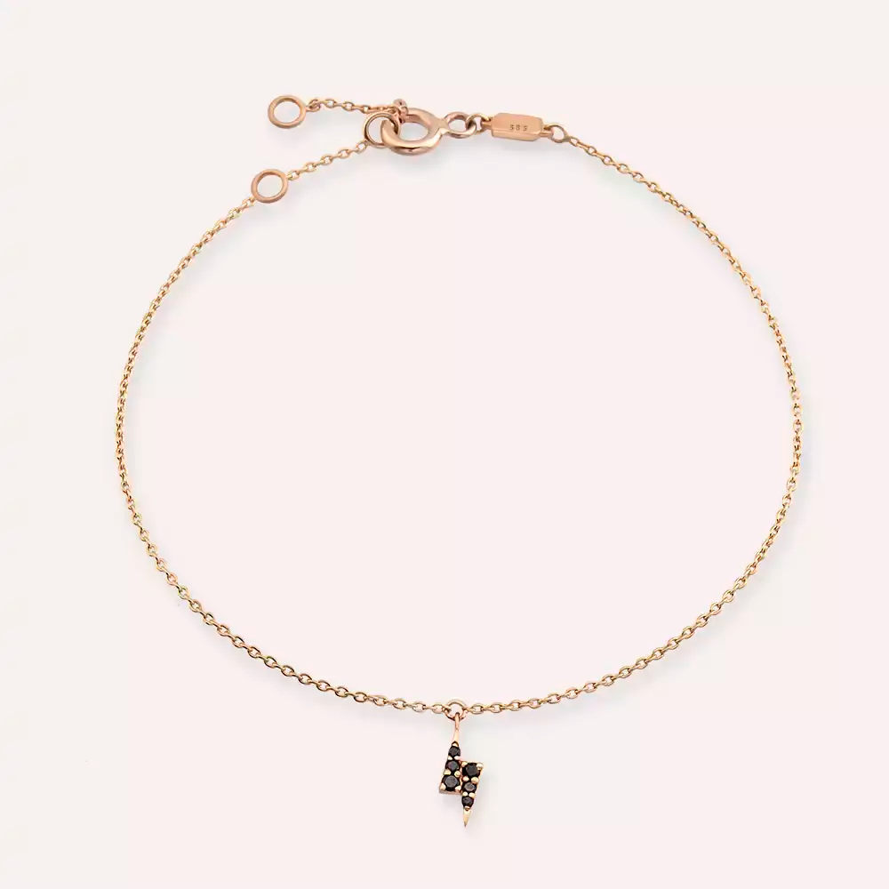 Bolt Siyah Pırlanta Taşlı Rose Altın Bileklik