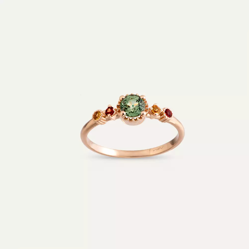 Fleshy 0.65 CT Multicolor Safir Taşlı Rose Altın Yüzük