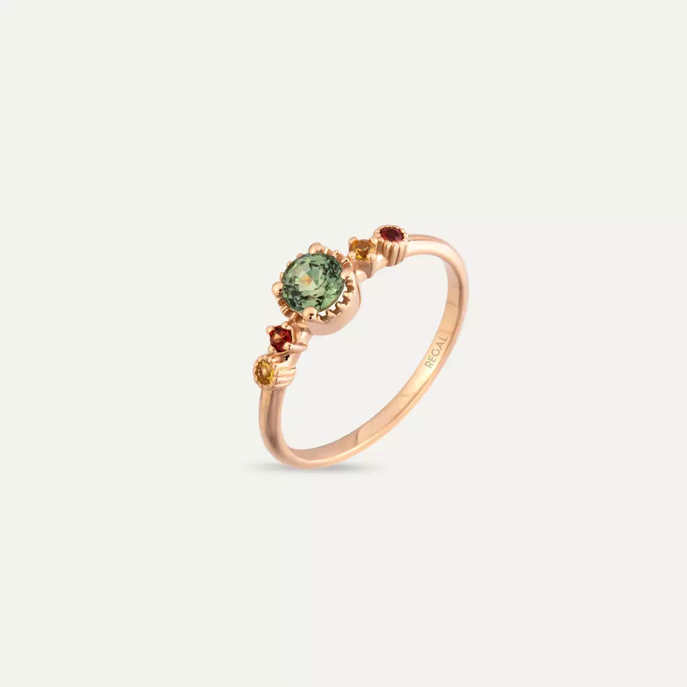 Fleshy 0.65 CT Multicolor Safir Taşlı Rose Altın Yüzük
