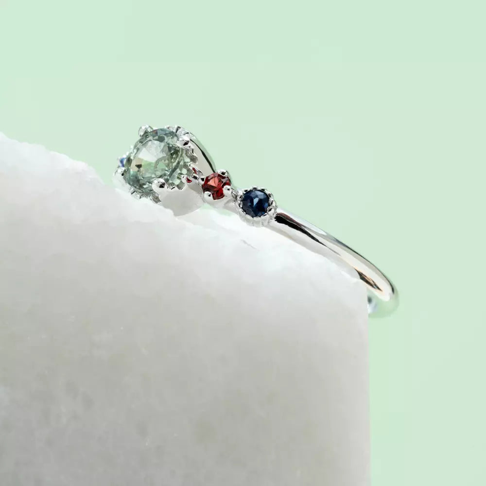 Fleshy Multicolor Safir Taşlı Beyaz Altın Yüzük