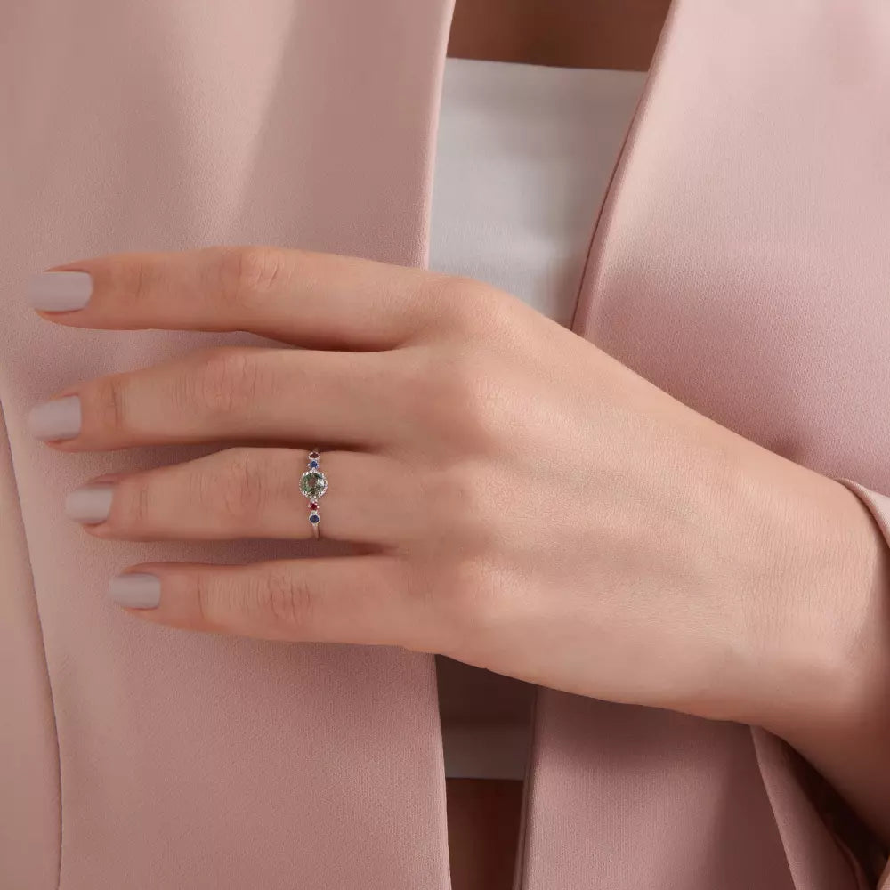 Fleshy Multicolor Safir Taşlı Beyaz Altın Yüzük