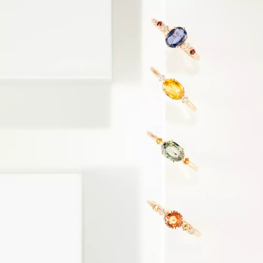 Fleshy Pırlanta ve Multicolor Safir Taşlı Rose Altın Yüzük