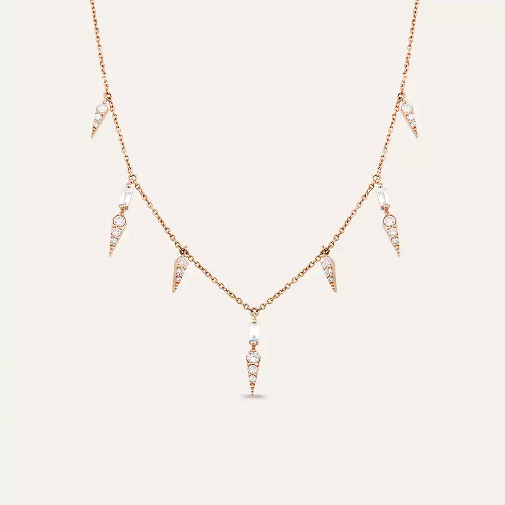 Flon Baget Kesim Pırlanta Taşlı Rose Altın Kolye