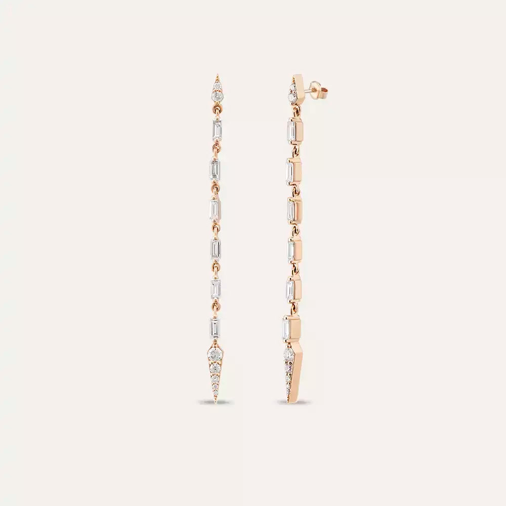 Flon Baget Kesim Pırlanta Taşlı Rose Altın Küpe