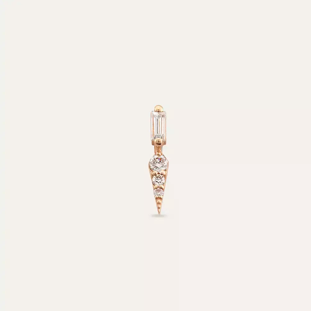 Flon Baget Kesim Pırlanta Taşlı Rose Altın Mini Tek Küpe