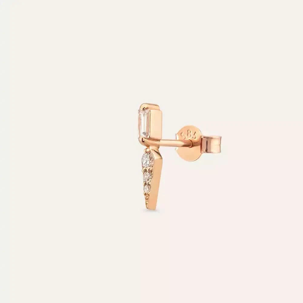 Flon Baget Kesim Pırlanta Taşlı Rose Altın Mini Tek Küpe