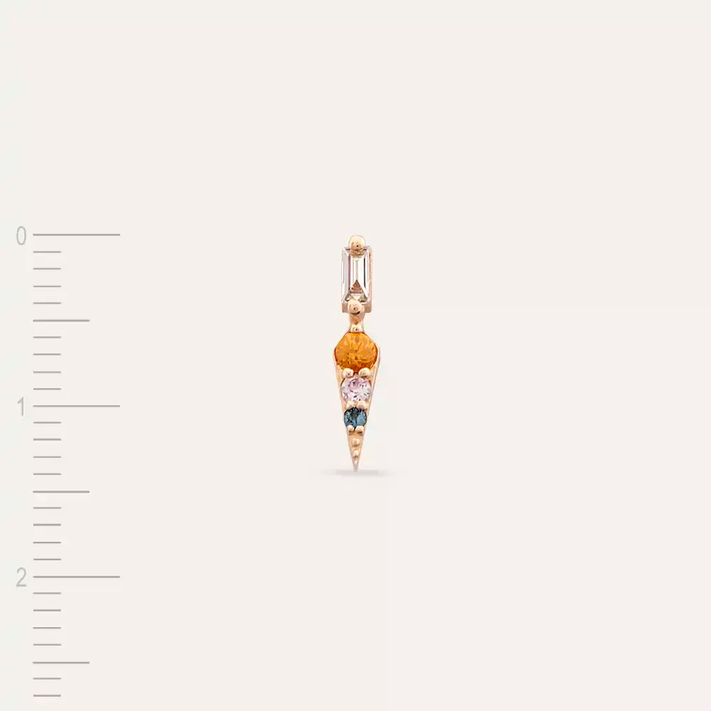 Flon Baget Pırlanta ve Multicolor Safir Taşlı Rose Altın Tek Küpe