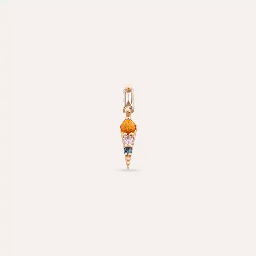 Flon Baget Pırlanta ve Multicolor Safir Taşlı Rose Altın Tek Küpe