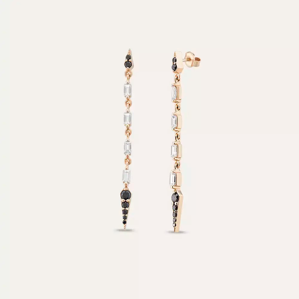 Flon Siyah Pırlanta ve Baget Pırlanta Taşlı Küpe