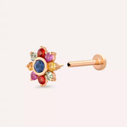 Floral Multicolor Safir Taşlı Rose Altın Piercing