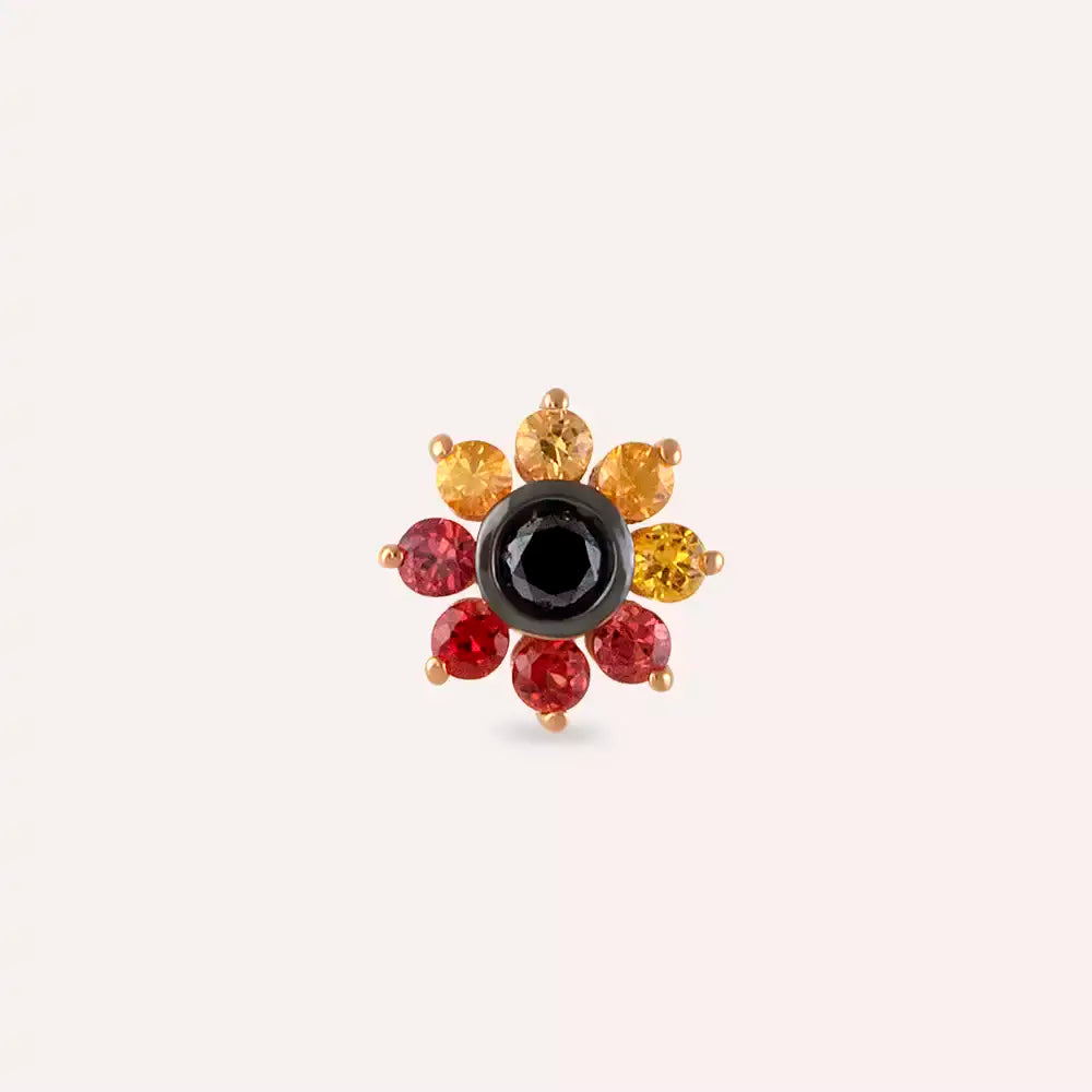 Floral Multicolor Safir ve Siyah Pırlanta Taşlı Rose Altın Piercing