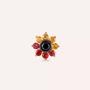 Floral Multicolor Safir ve Siyah Pırlanta Taşlı Rose Altın Piercing