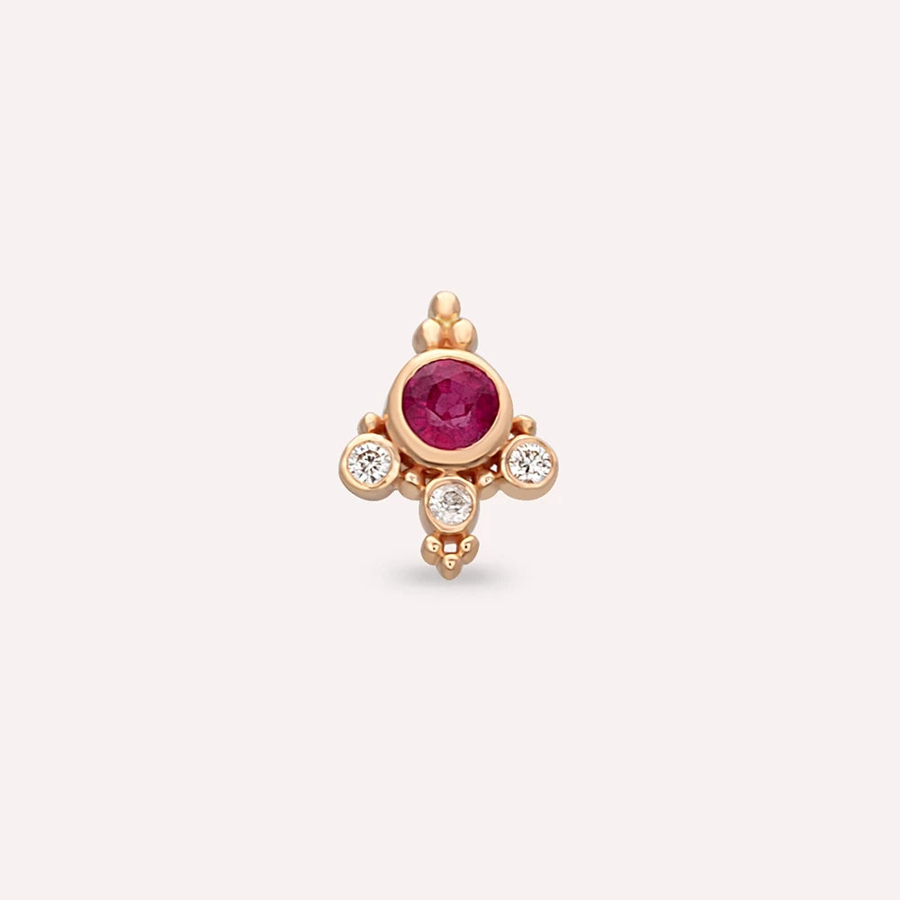 Flores Yakut ve Pırlanta Taşlı Rose Altın Piercing