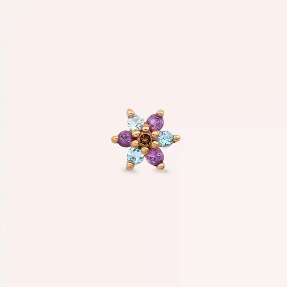 Florin Ametist ve Aquamarin Taşlı Rose Altın Piercing