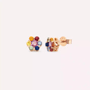 Flower Multicolor Safir Taşlı Rose Altın Küpe