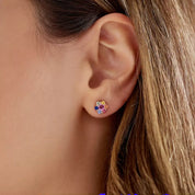 Flower Multicolor Safir Taşlı Rose Altın Küpe