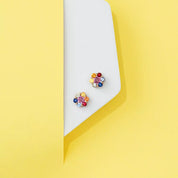 Flower Multicolor Safir Taşlı Rose Altın Küpe