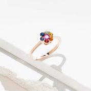 Flower Multicolor Safir Taşlı Rose Altın Yüzük