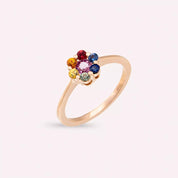Flower Multicolor Safir Taşlı Rose Altın Yüzük