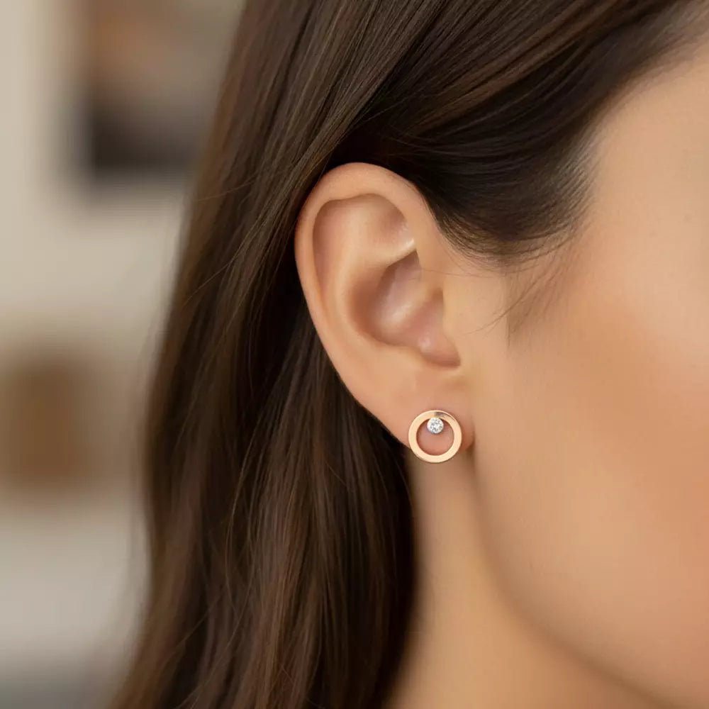 Focus Pırlanta Taşlı Rose Altın Tek Küpe