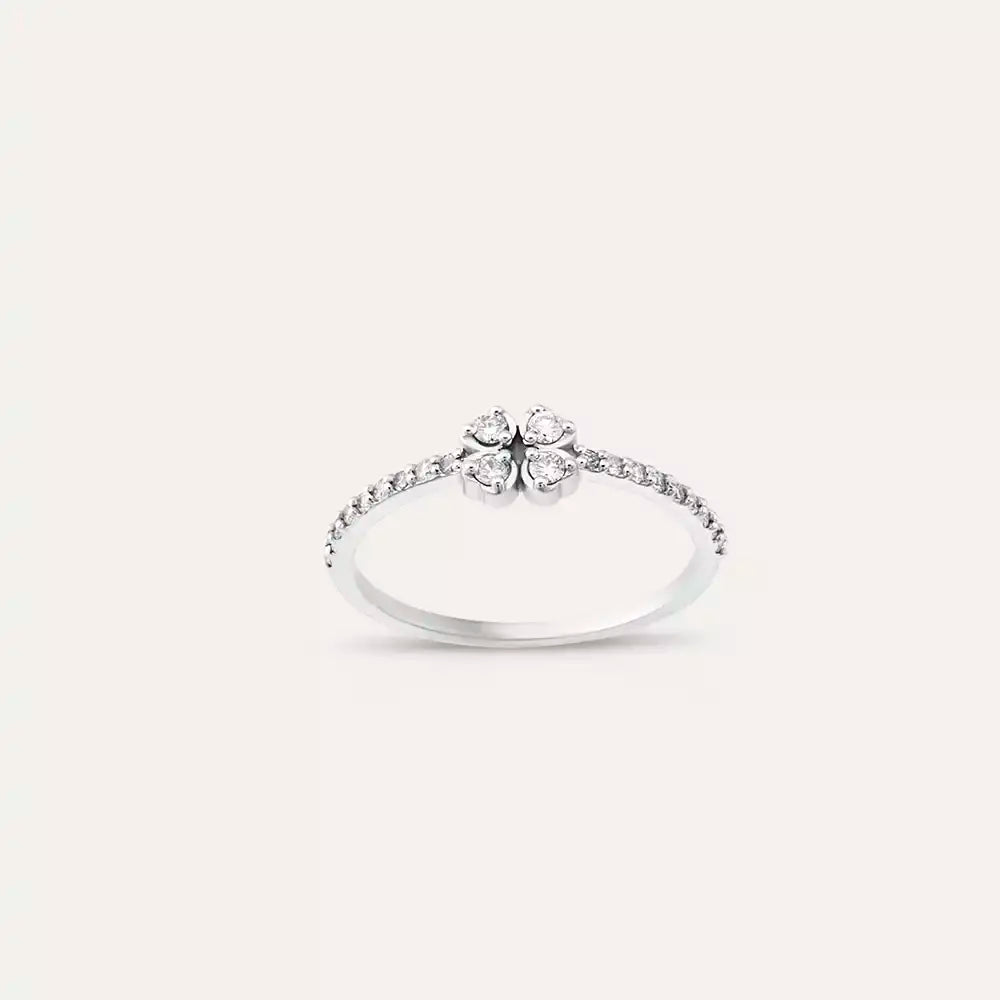 Fortune Pırlanta Taşlı Beyaz Altın Yonca Yüzük